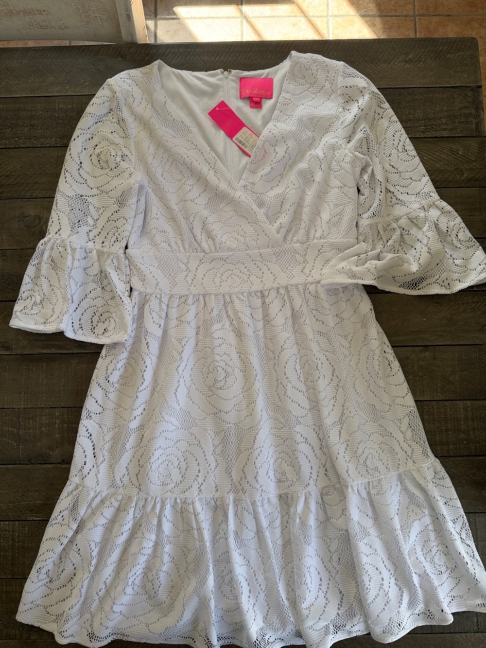 Lilly Pulitzer Cecelia Dress Resort White Bungalow Blossom Lace Bell Sleeve NWT